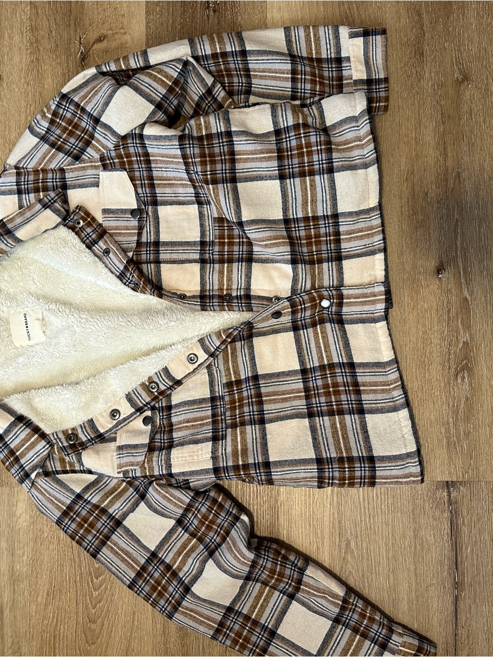 Lucky Brand Brown & Cream Plaid Teddy-Lined Jacket
